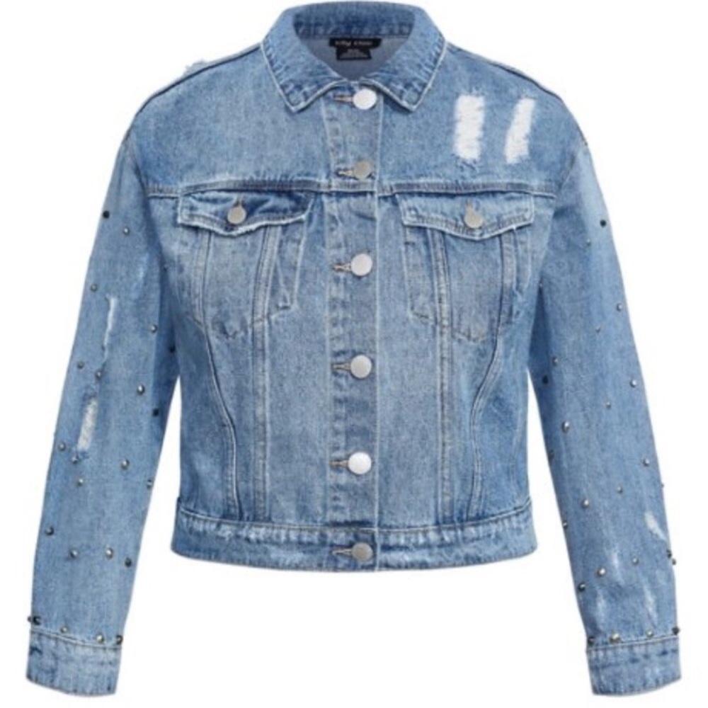 City Chic Distressed Stud Denim Jacket - Picture 3 of 8